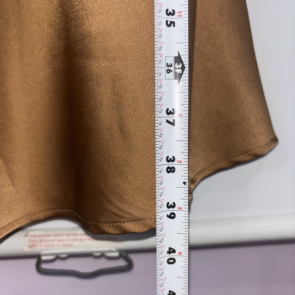 Abercrombie Satin Slip Dress Colorblock Brown Cream Mini V Neck Size L - Picture 6 of 8